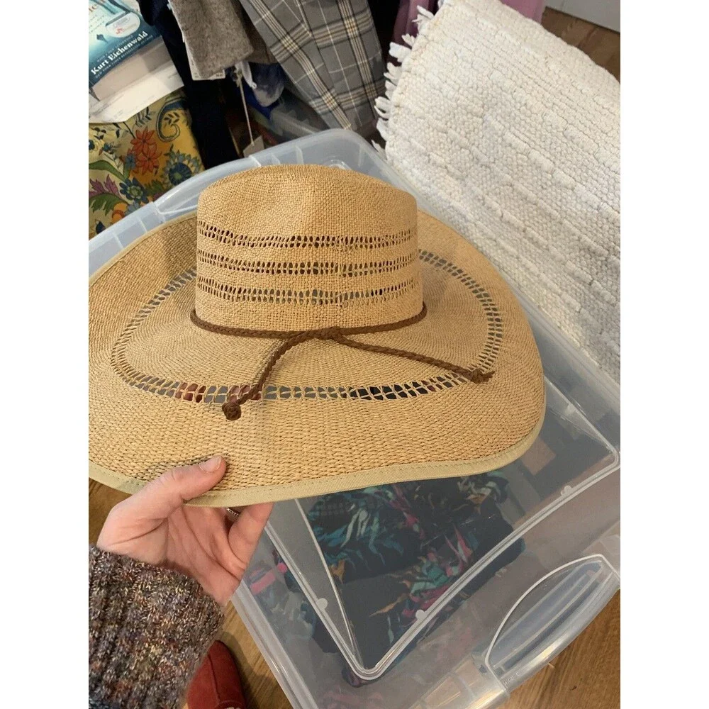 Scala Womens Floppy Hat with Braided band Natural One Size Wide Brim